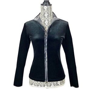 Papillon Blanc Women's Black Velvet Fitted Zip Front Jacket Size S Casual